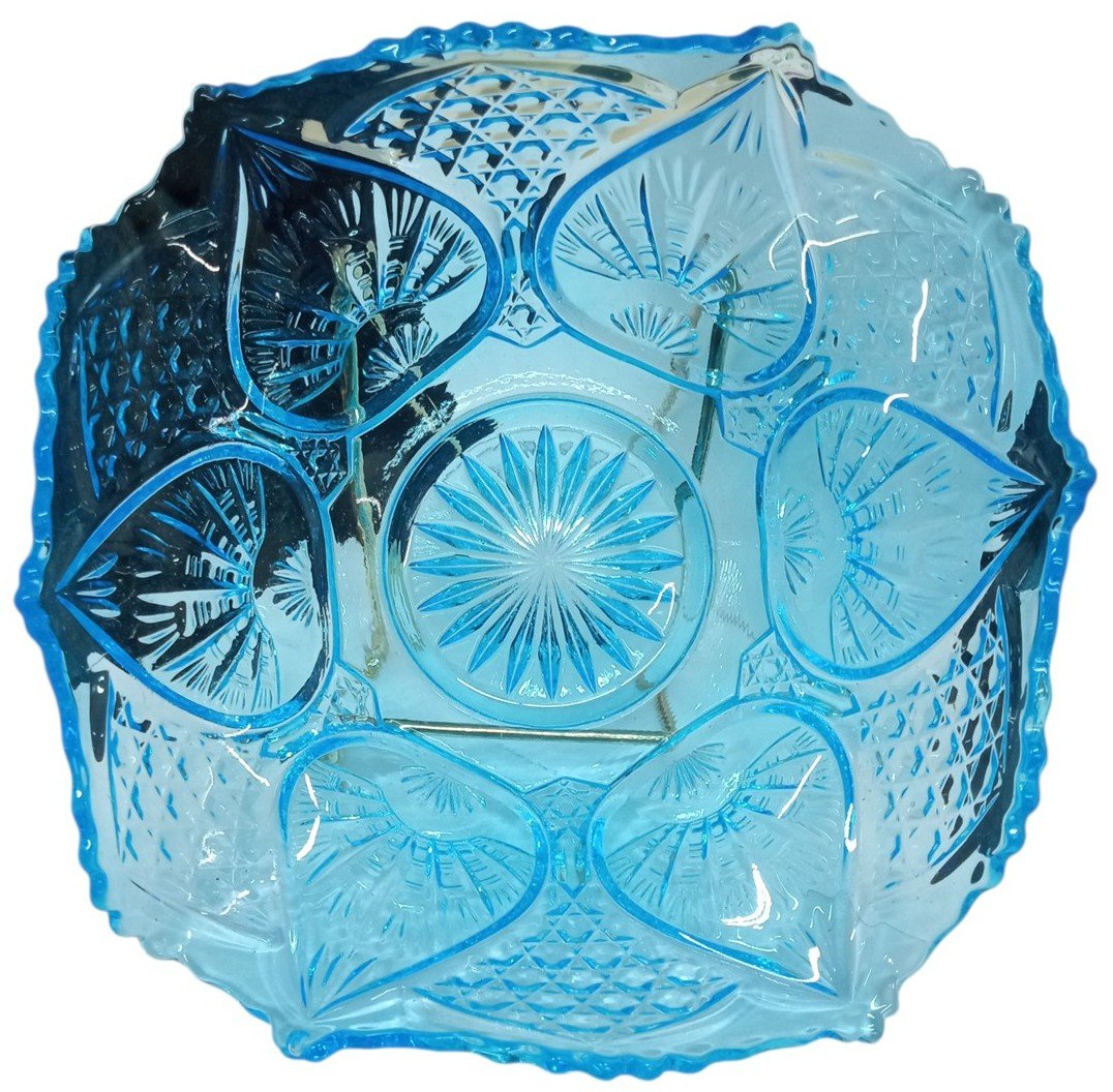 Kemple Blue Glass Bowl Plytec Pattern Vintage Collectible Decorative Art Glass