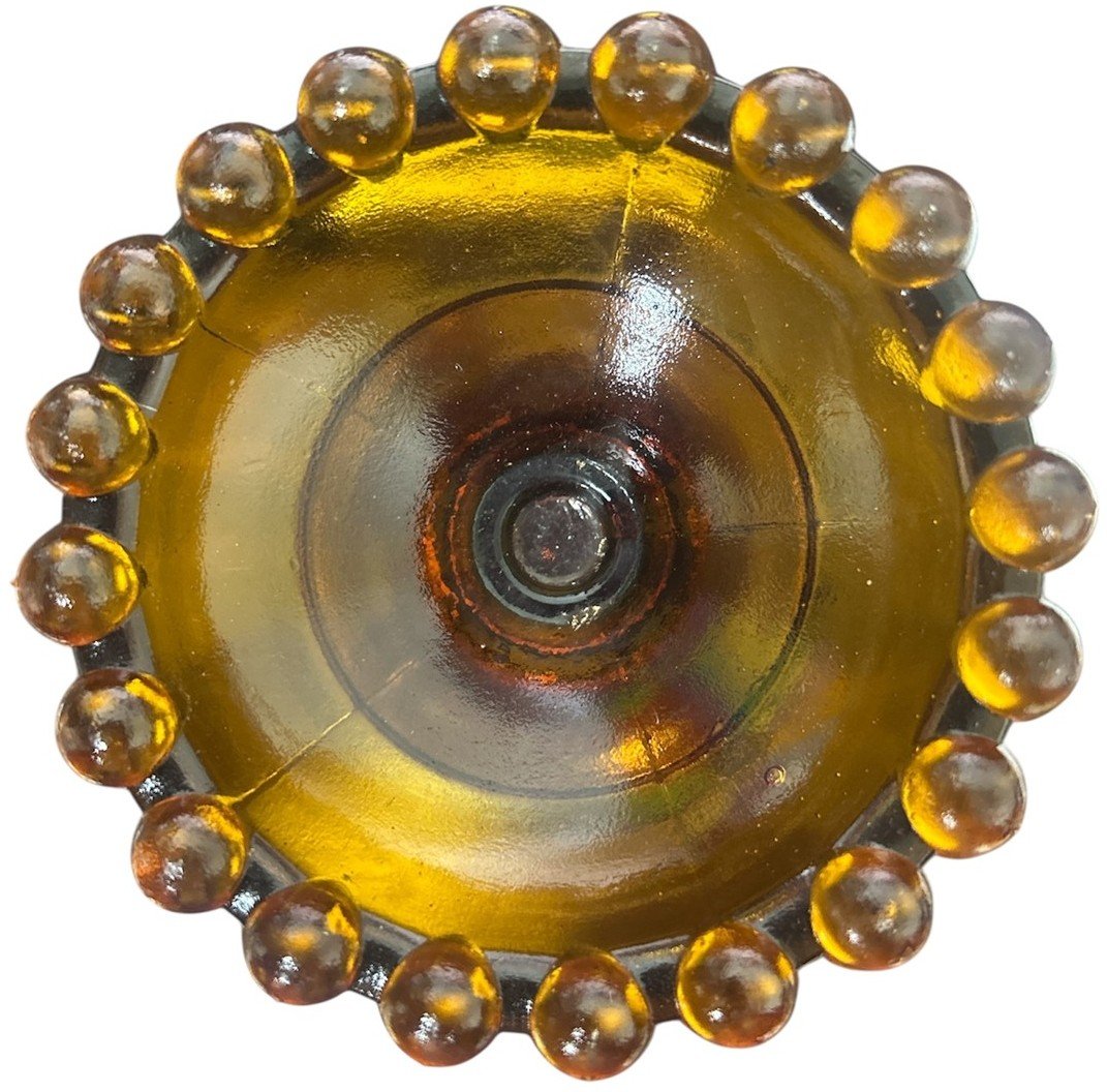 Amber Colored Thousand Eyes Pattern Vintage Pedestal Candy Dish