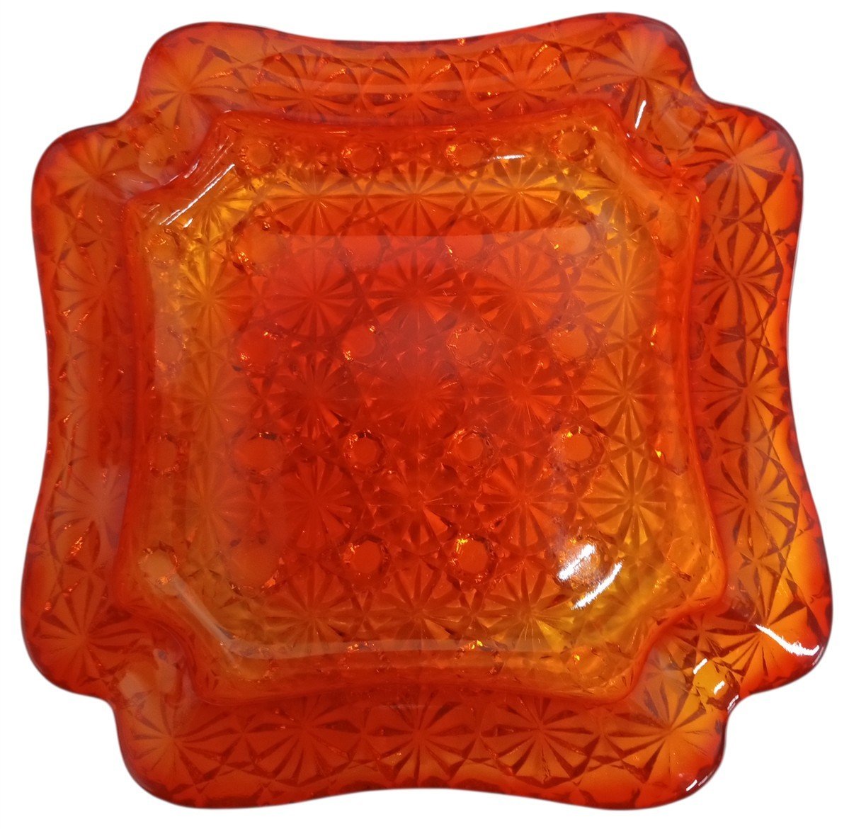 L.E. Smith Moon & Stars Amberina Glass Ashtray Vintage Decorative Art Glass