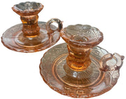 Sklo Union Zabknowice Glass Pair 1902 Pink Candle Holders