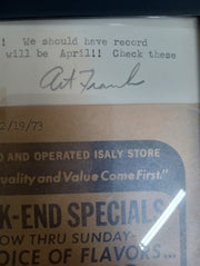 Isaly's 12/19/73 Sales Ad Signed By Art Frank Framed 9"x11" Vintage Collectible