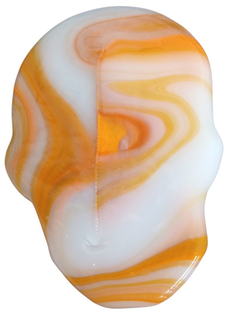Vaseline Or Magnesium Glass Orange Skull Paperweight Vintage Collectible Unique