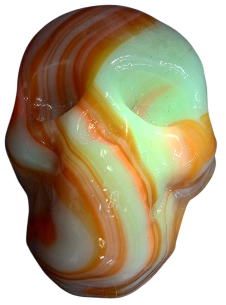 Vaseline Or Magnesium Glass Orange Skull Paperweight Vintage Collectible Unique