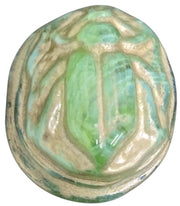 Fink Glass Works Vaseline or Magnesium Glass Scarab Paperweight Glows