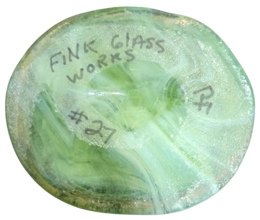 Fink Glass Works Vaseline or Magnesium Glass Scarab Paperweight Glows