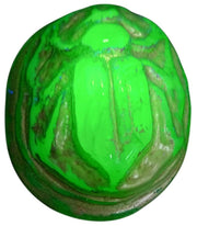 Fink Glass Works Vaseline or Magnesium Glass Scarab Paperweight Glows