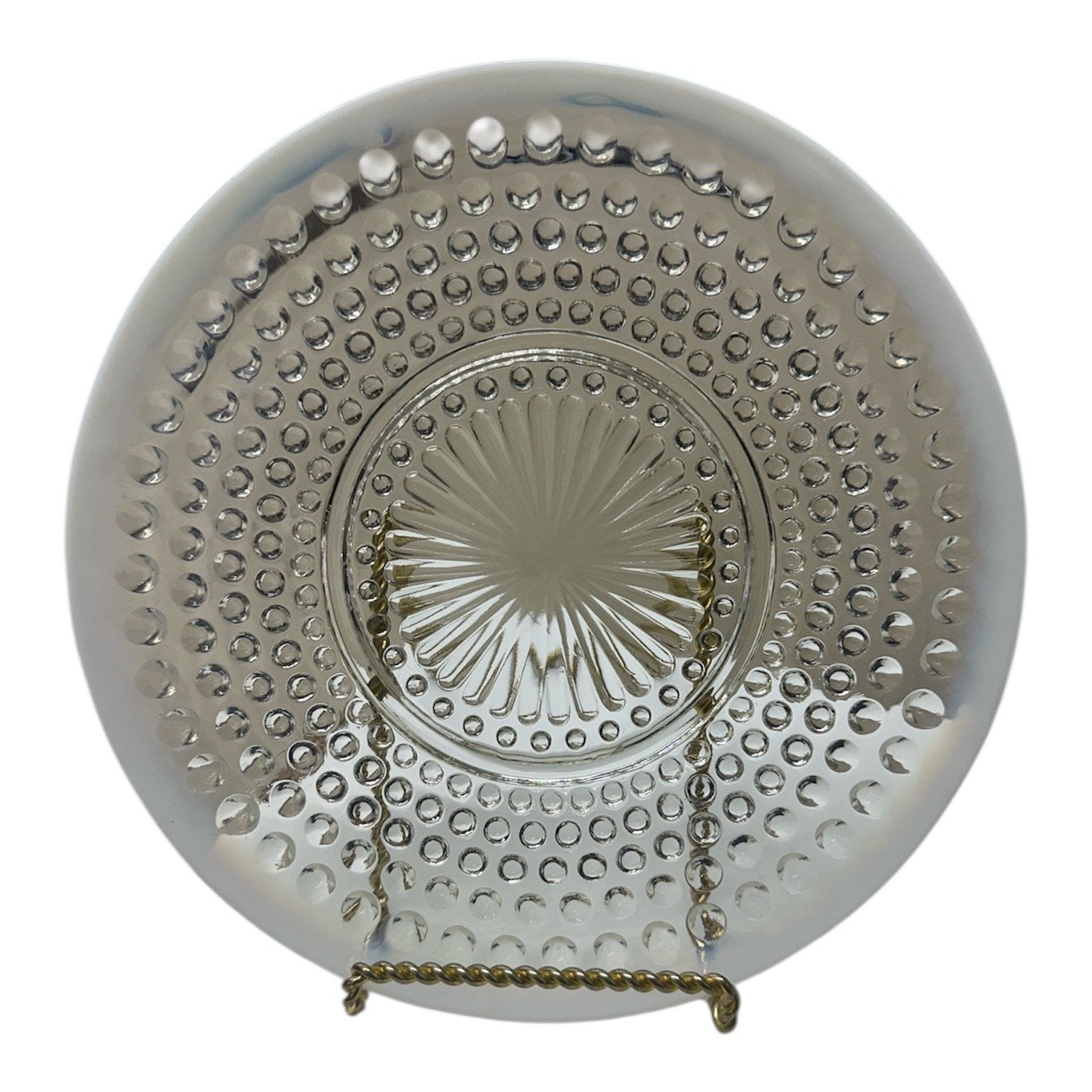 Anchor Hocking Set of 5 Opalescent Hobnob Moonstone Glass Luncheon Plates 8.5"