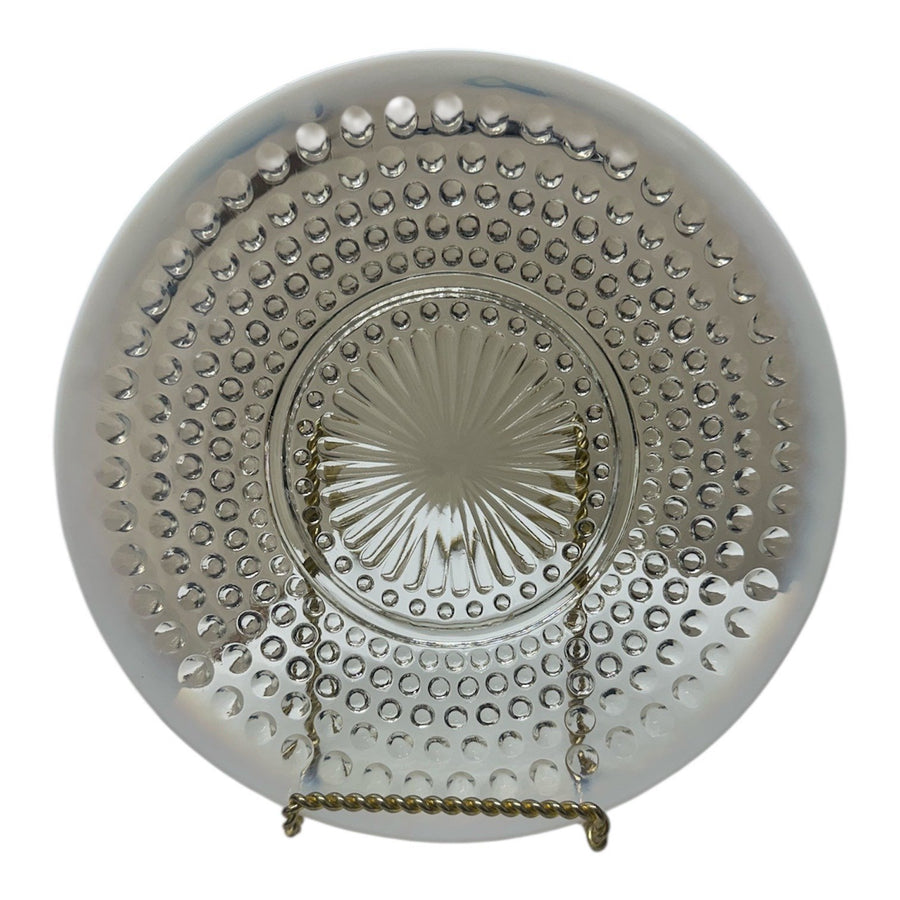 Anchor Hocking Set of 5 Opalescent Hobnob Moonstone Glass Luncheon Plates 8.5"