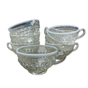Anchor Hocking Opalescent Moonstone Glass Set of 7 Teacup Sets + Sugar Bowl