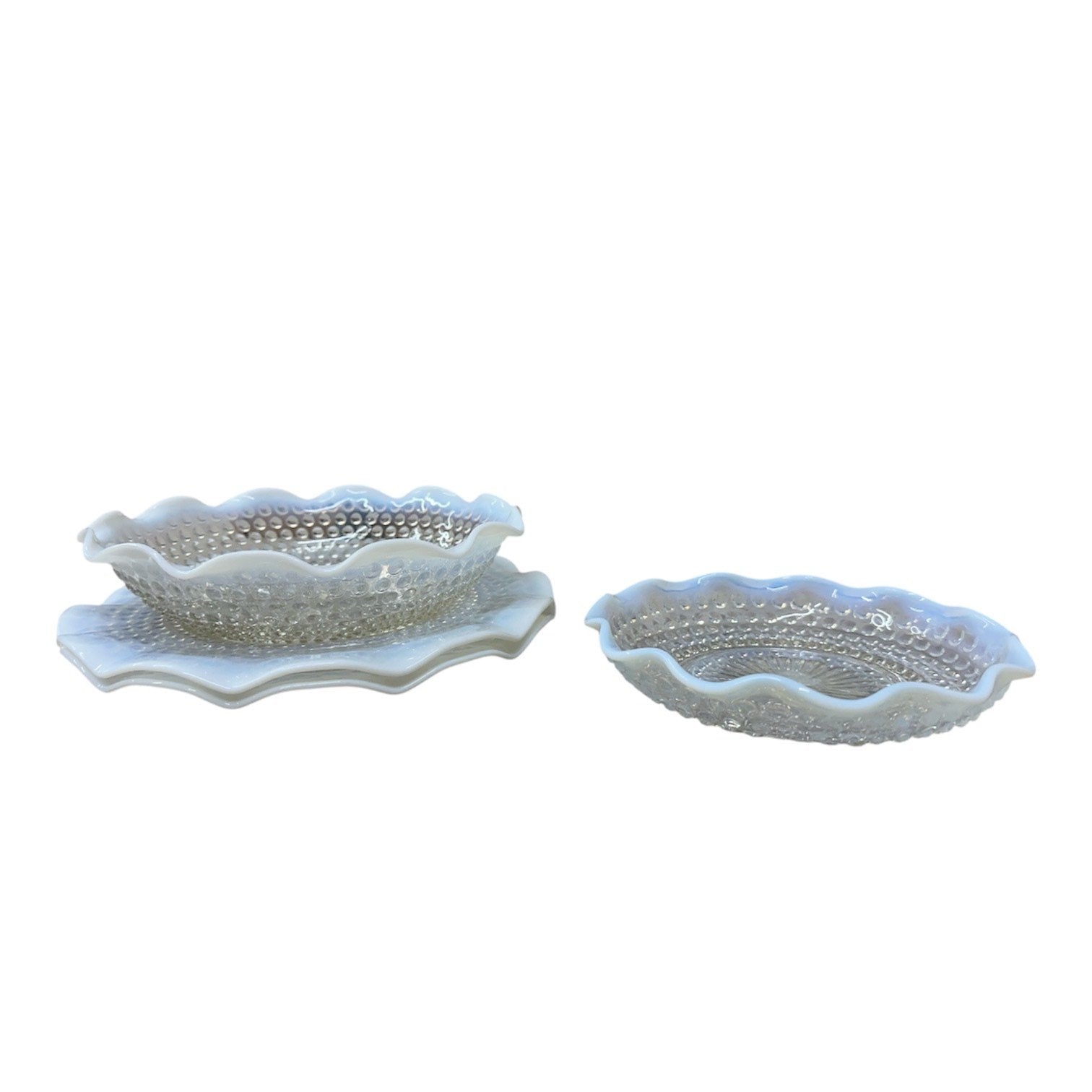 Anchor Hocking Vintage 4 Piece Opalescent Hobnob Moonstone Glass Tableware Set