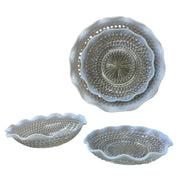 Anchor Hocking Vintage 4 Piece Opalescent Hobnob Moonstone Glass Tableware Set