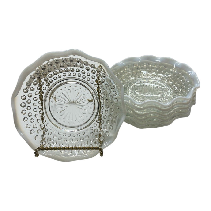 Anchor Hocking Set of 6 Opalescent Hobnob Moonstone Glass Berry/Dessert Bowls