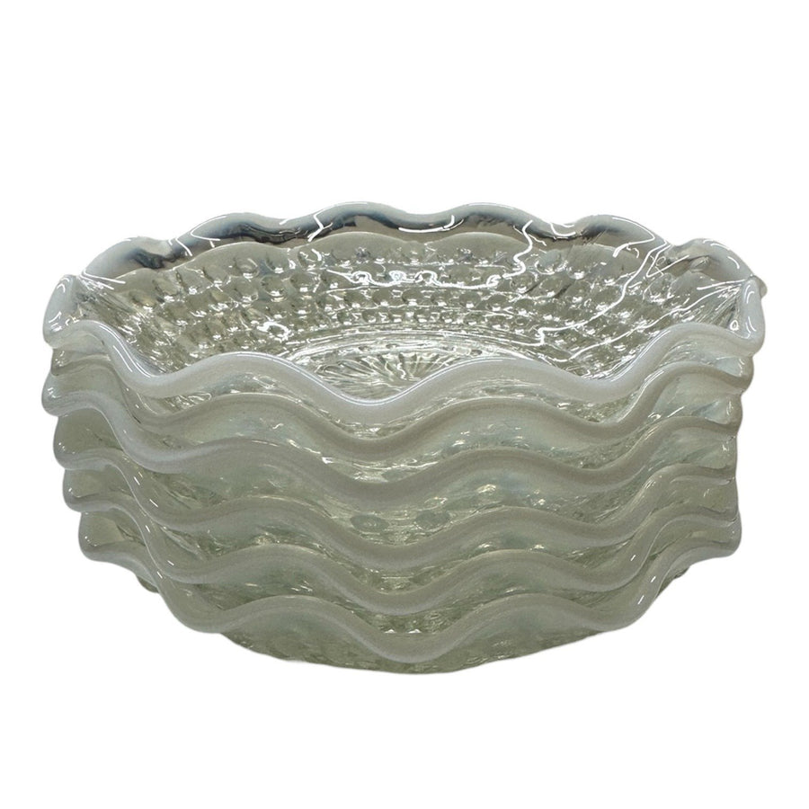 Anchor Hocking Set of 6 Opalescent Hobnob Moonstone Glass Berry/Dessert Bowls