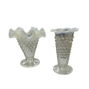 Anchor Hocking Fenton Vintage Opalescent Hobnob Moonstone Glass Vase Pair