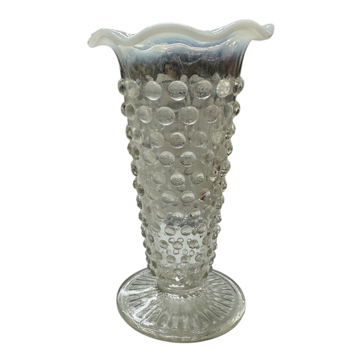 Anchor Hocking Fenton Vintage Opalescent Hobnob Moonstone Glass Vase Pair