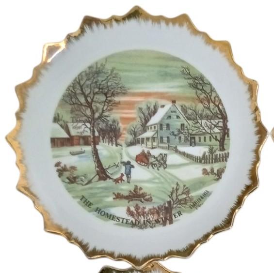 Currier & Ives Winter Themed Plates Set Of 4 Vintage Collectible Decorative