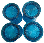 Anchor Hocking Blue Floral Pattern Glass Tumblers Set Of 4 Vintage Collectible