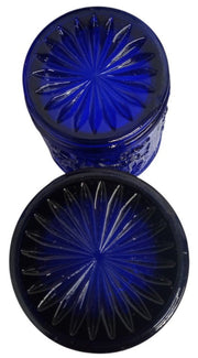 Glass Tumblers W/Floral Pattern Cobalt Blue Vintage Collectible Drinkware