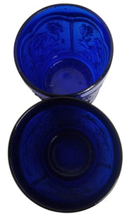 Glass Tumblers W/Floral Pattern Cobalt Blue Vintage Collectible Drinkware