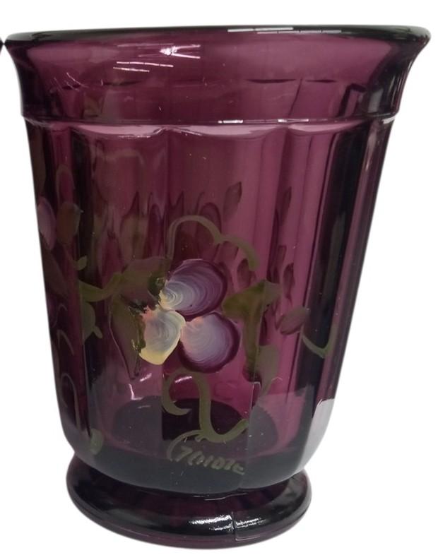 Glass Tumblers Amethyst Hand Painted Flowers Vintage Collectible Gift Idea
