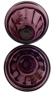Glass Tumblers Amethyst Hand Painted Flowers Vintage Collectible Gift Idea