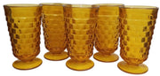 Fostoria Amber Footed Drinking Glasses Set Of 5 Vintage Collectible Drinkware