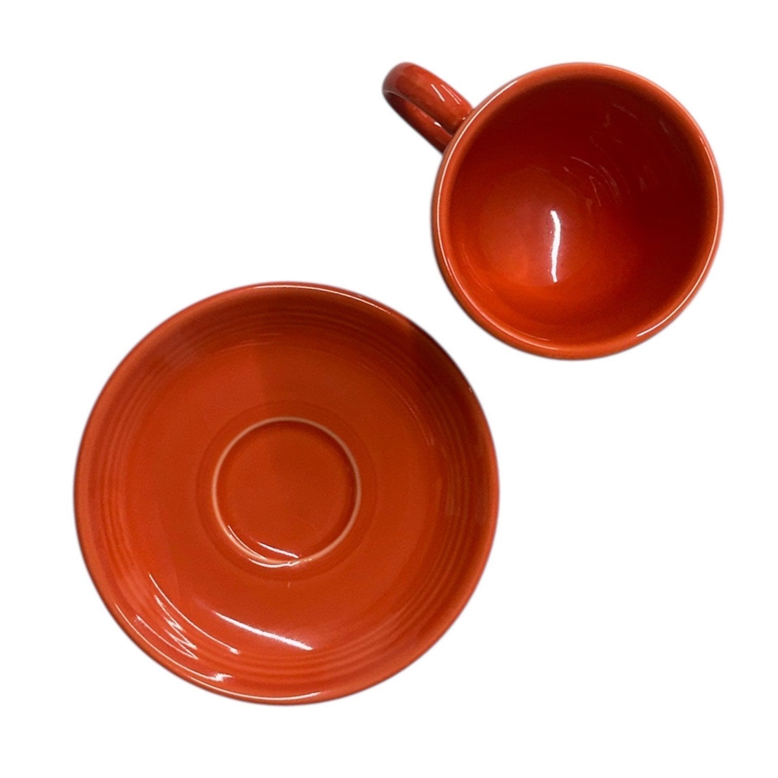 Fiesta - Poppy Orange Teacup & Saucer Set Homer Laughlin HLC Ceramic