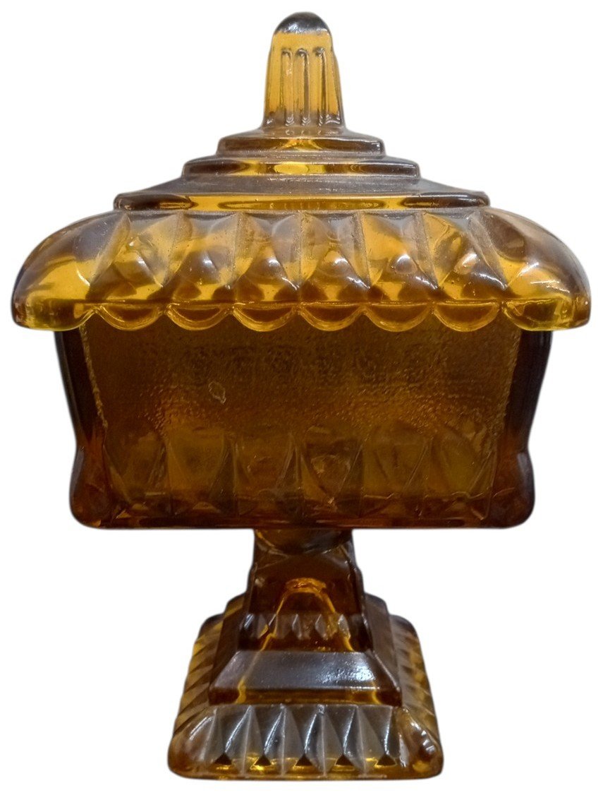 Jeannette Glass Amber Wedding Cake Box Vintage Collectible Decorative