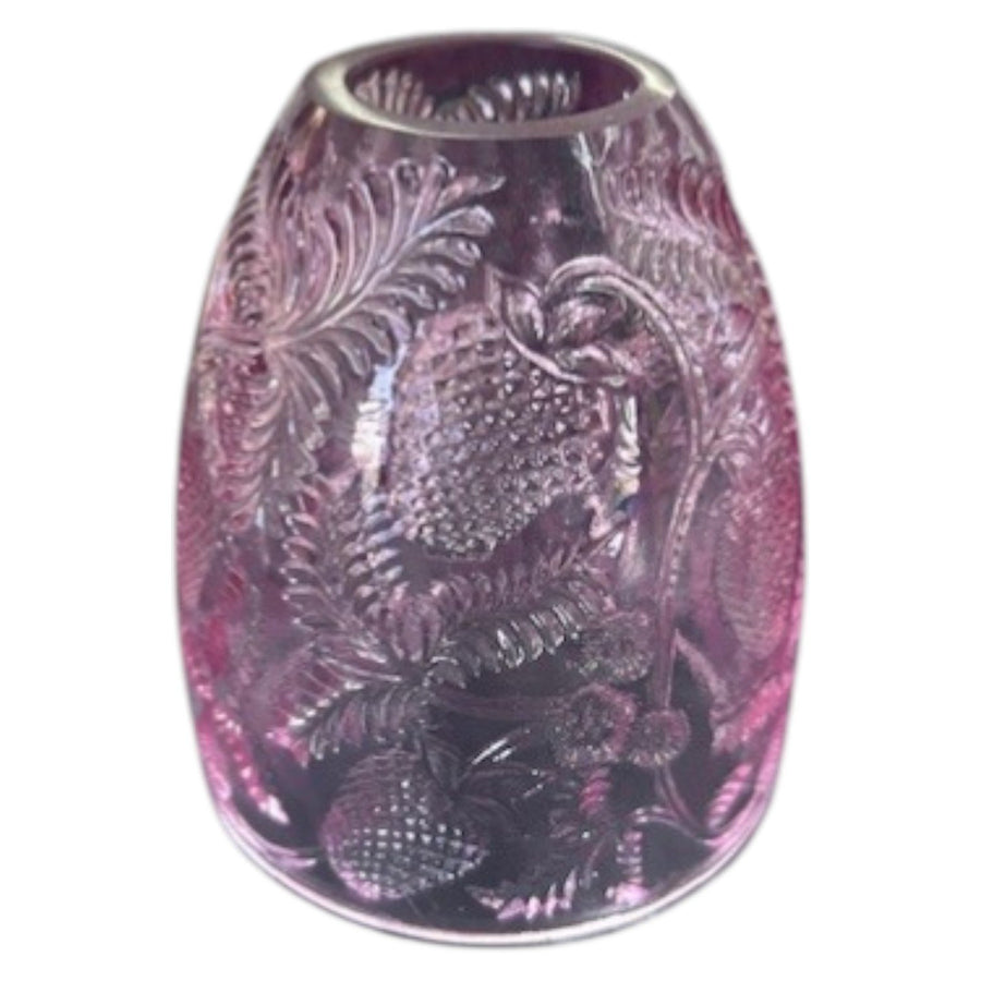 Fenton Made Pink Indented Strawberry and Leaves Fairy Lamp