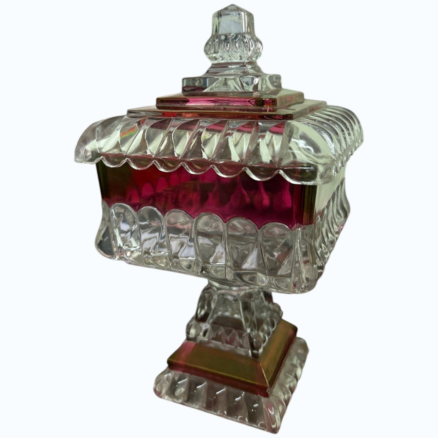 Westmoreland 1950s 1960s Ruby Red Thumbprint Wedding Cake Pedestal Dish