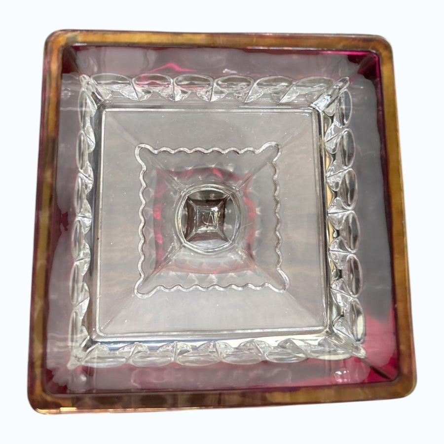 Westmoreland 1950s 1960s Ruby Red Thumbprint Wedding Cake Pedestal Dish