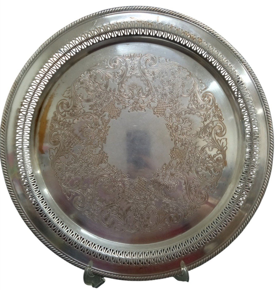 WM Rogers Silverplate Round Platter 15" Vintage Collectible Serveware