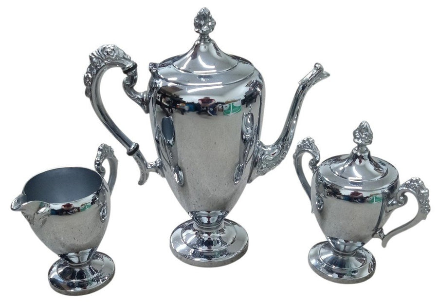 Cromwell Chromium Tea Set Vintage Collectible Serveware Teapot Creamer Sugar