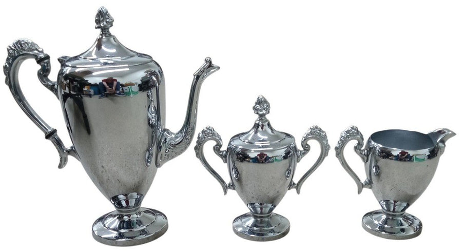 Cromwell Chromium Tea Set Vintage Collectible Serveware Teapot Creamer Sugar