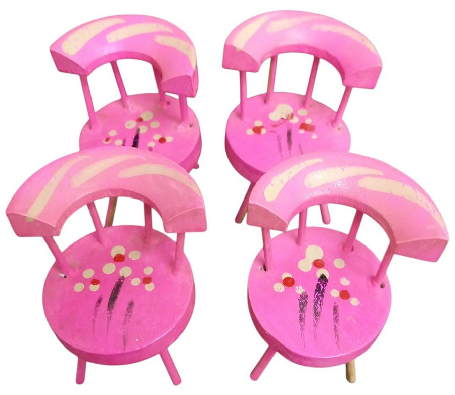 Pink Dollhouse Table W/4 Chairs Vintage Collectible Cute Miniature Wooden
