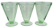 Vaseline Green Parfait Glasses Set Of 3 Vintage Collectible Glassware Art Glass