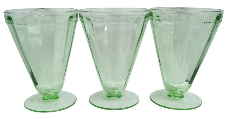 Vaseline Green Parfait Glasses Set Of 3 Vintage Collectible Glassware Art Glass