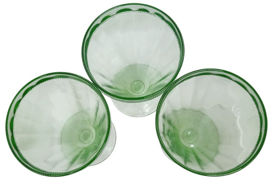 Vaseline Green Parfait Glasses Set Of 3 Vintage Collectible Glassware Art Glass