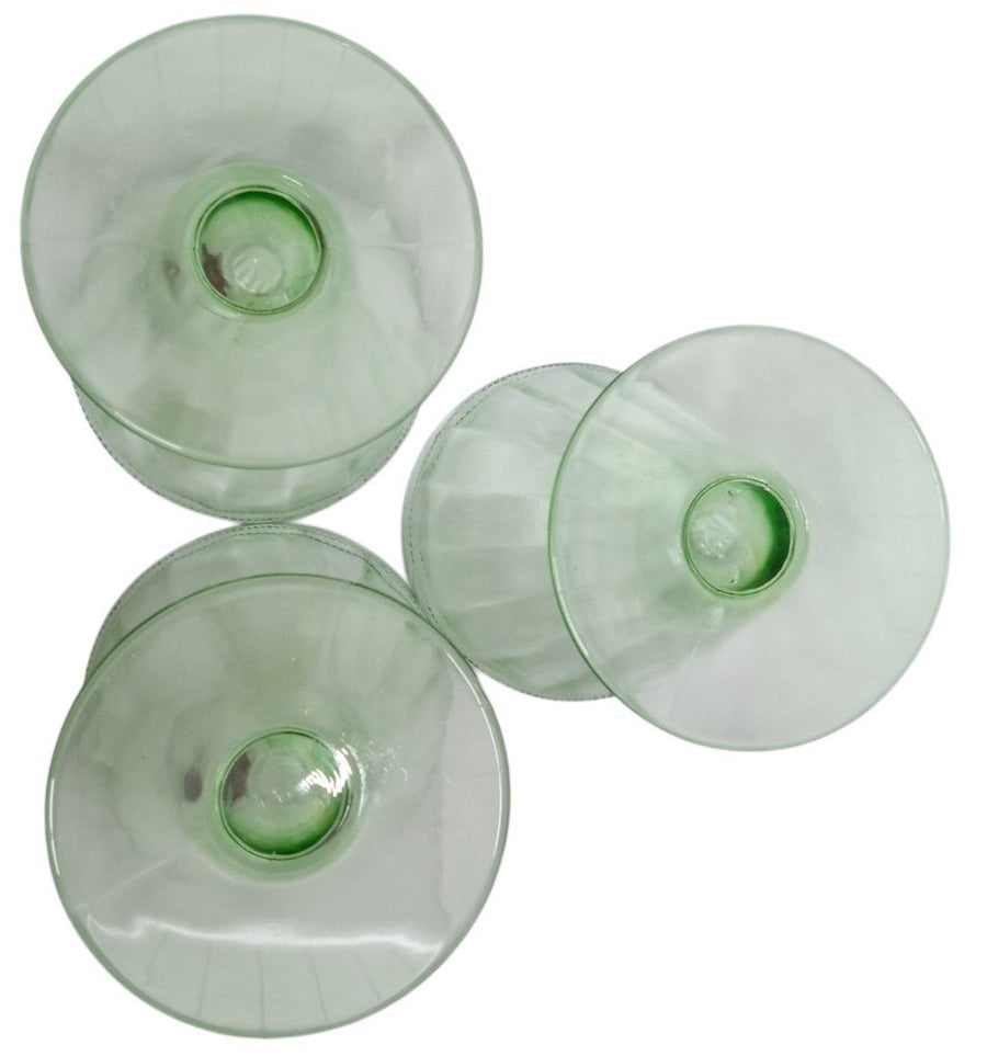 Vaseline Green Parfait Glasses Set Of 3 Vintage Collectible Glassware Art Glass