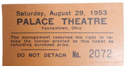 Youngstown Palace Theater Asylum Of Horrors Ticket 1953 Vintage Halloween