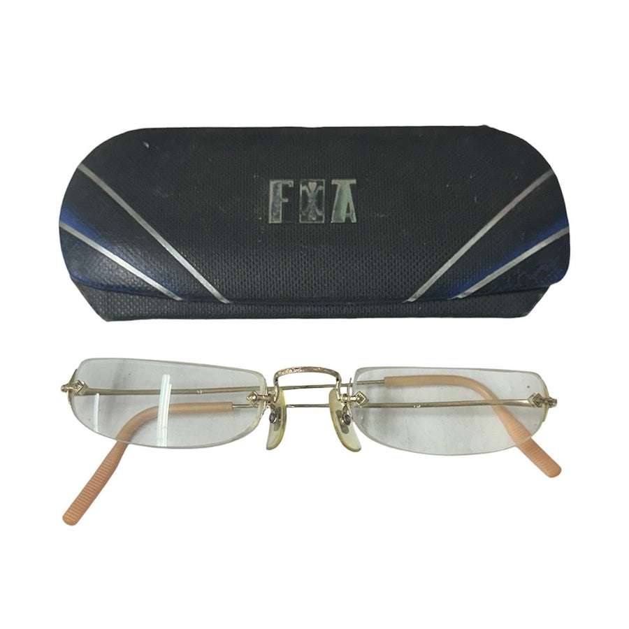 Vintage MCM 1930s Fulvue Rectangular Rimless Wire Eyeglasses w/Case
