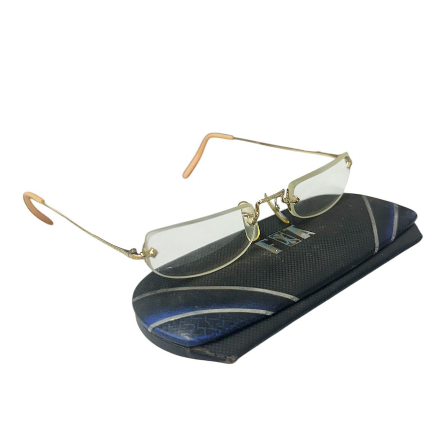 Vintage MCM 1930s Fulvue Rectangular Rimless Wire Eyeglasses w/Case