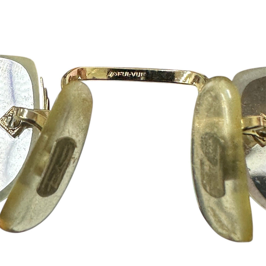 Vintage MCM 1930s Fulvue Rectangular Rimless Wire Eyeglasses w/Case