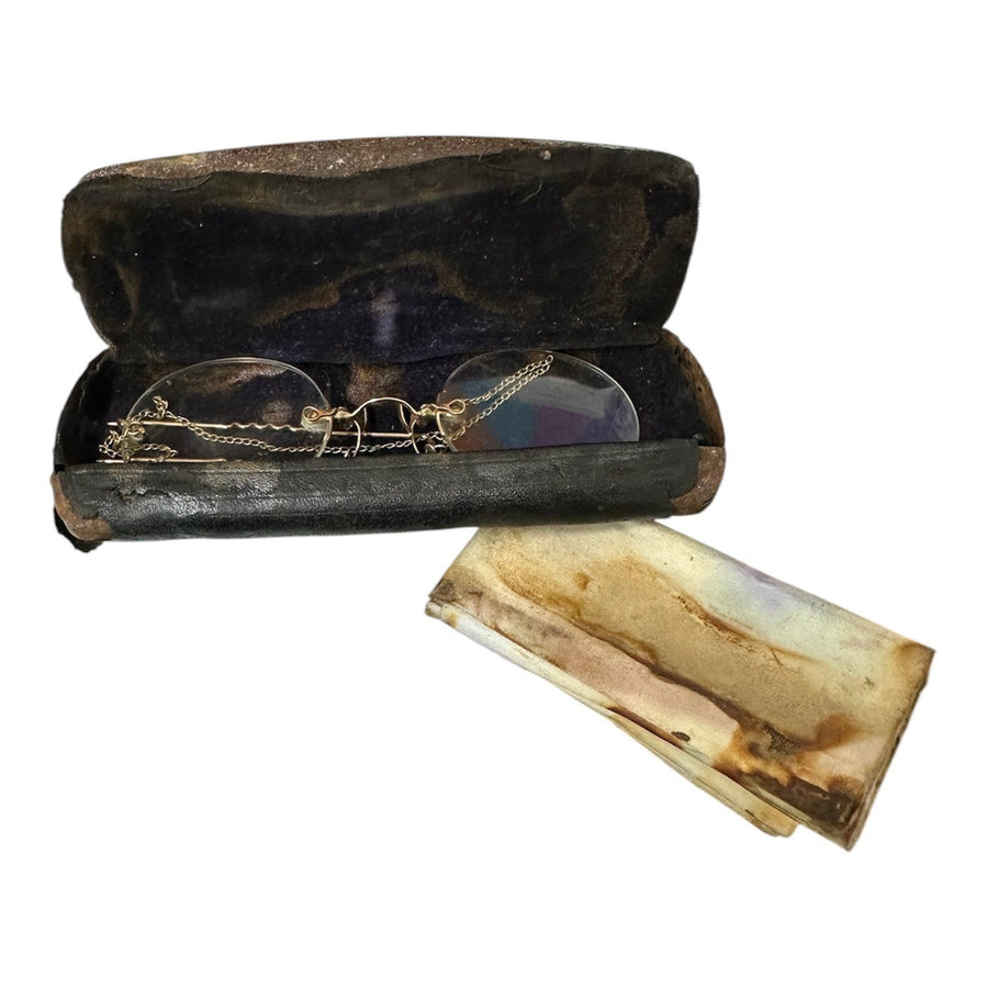 Antique 1850s-1900s Soeasy Pince-nez Hairpin Spectacles w/ Original Case & Note