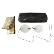 Antique 1850s-1900s Soeasy Pince-nez Hairpin Spectacles w/ Original Case & Note