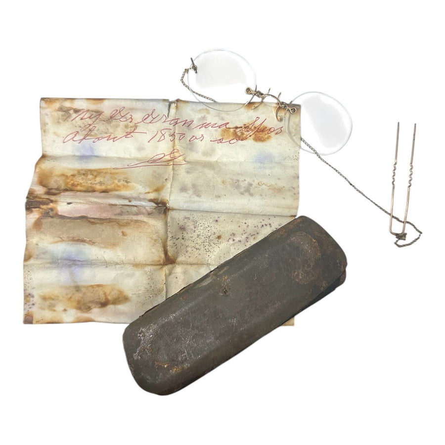 Antique 1850s-1900s Soeasy Pince-nez Hairpin Spectacles w/ Original Case & Note