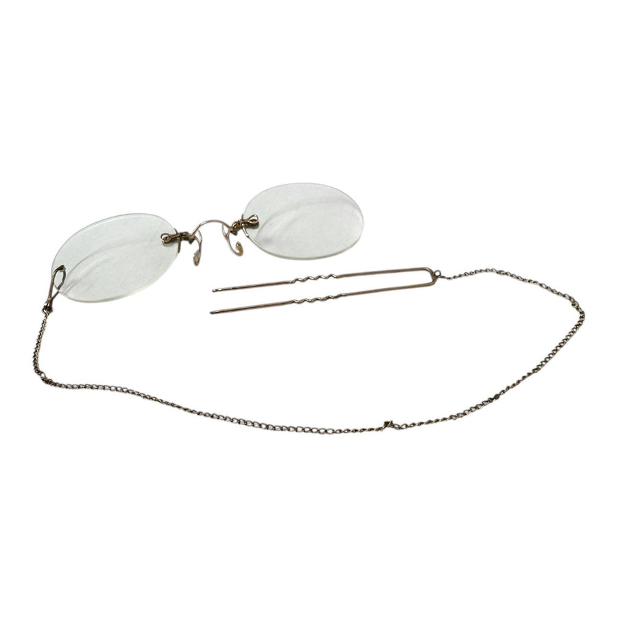 Antique 1850s-1900s Soeasy Pince-nez Hairpin Spectacles w/ Original Case & Note