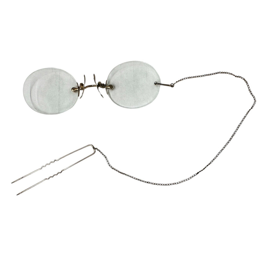 Antique 1850s-1900s Soeasy Pince-nez Hairpin Spectacles w/ Original Case & Note