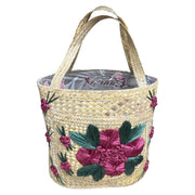Bahamas Handmade Summer Straw Tote Bag with Floral Design