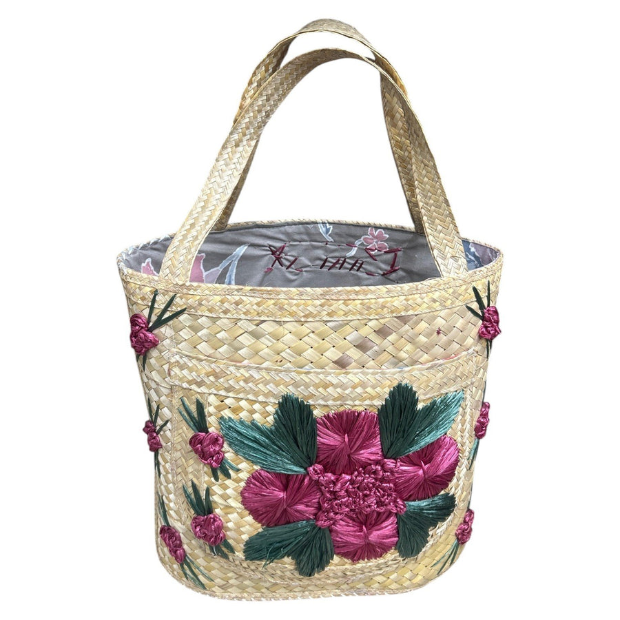 Bahamas Handmade Summer Straw Tote Bag with Floral Design